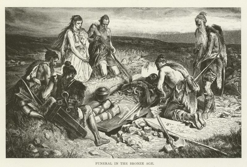Pohřeb v době bronzové (rytina) od (after) American School