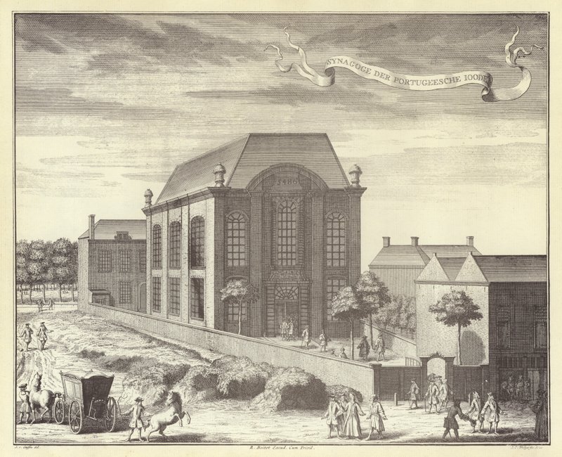 Portugalská synagoga, Amsterdam (rytina) od (after) Dutch School