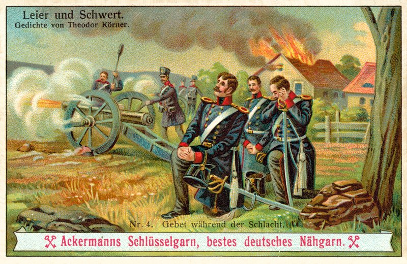 Modlitba během bitvy (chromolitho) od (after) German School
