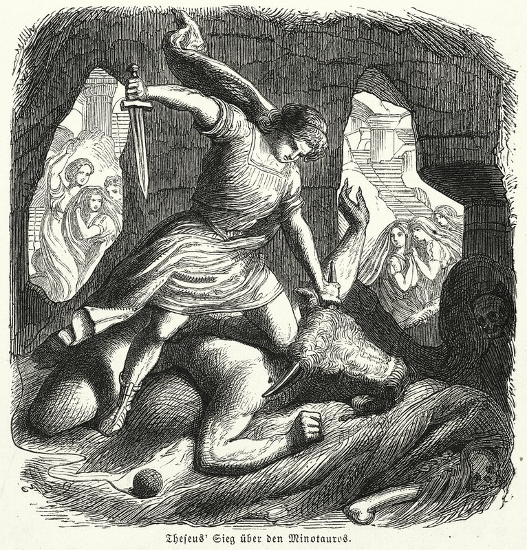 Theseus zabíjí Minotaura (rytina) od (after) German School