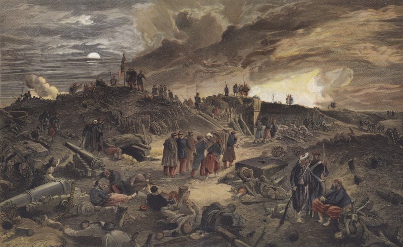 Ruiny pevnůstky Malakoff po jejím zajetí Francouzi, obležení Sevastopolu, 8. září 1855 od European School