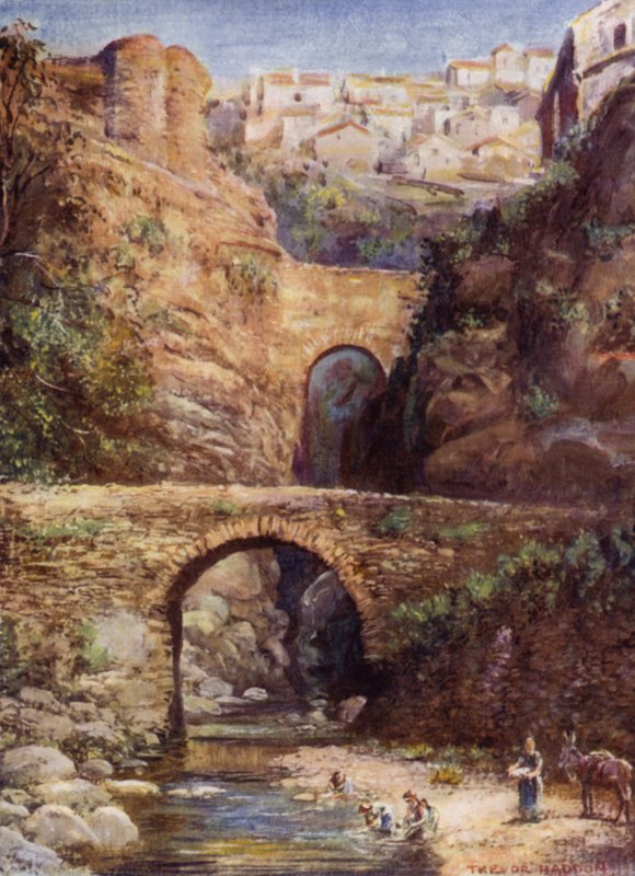 Ronda, římské mosty (barevné lito) od A. Trevor Haddon