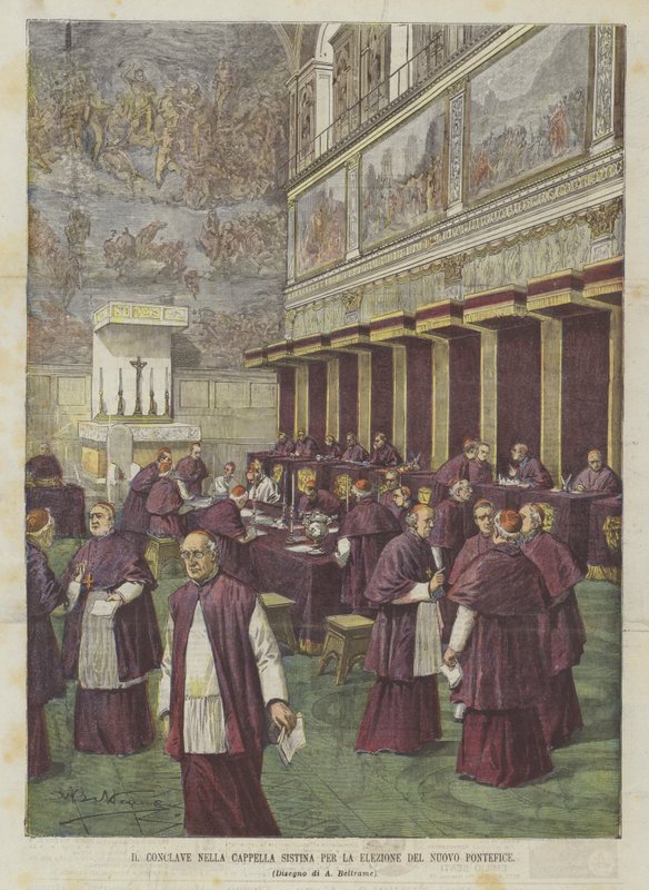 Konkláve v Sixtinské kapli pro volbu nového pontifika od Achille Beltrame