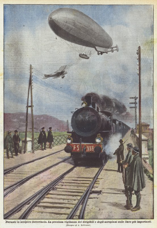 Během stávky na železnici od Achille Beltrame