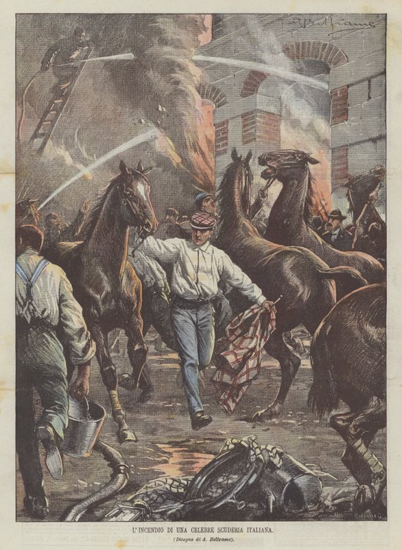 Požár ve slavné italské dostihové stáji od Achille Beltrame