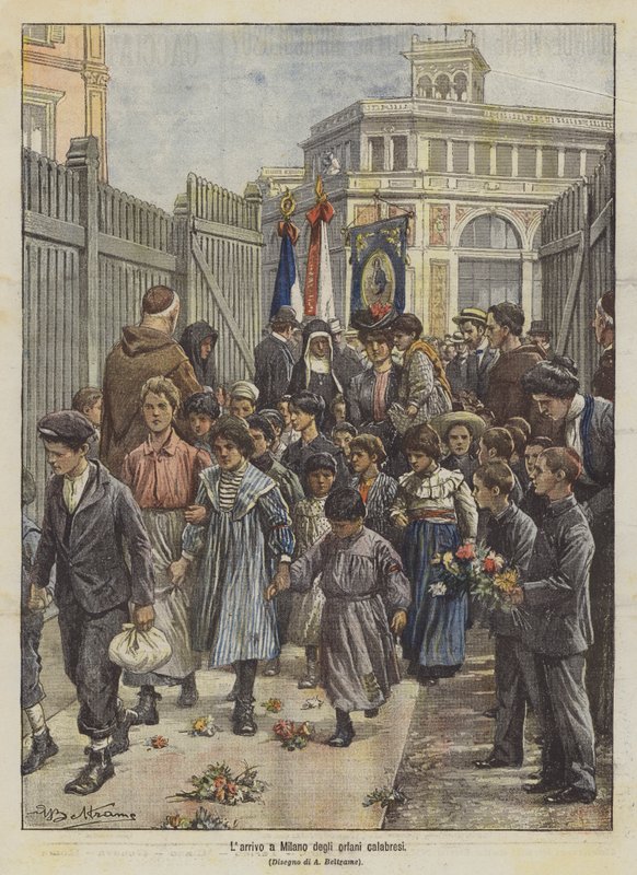 Příjezd kalábrijských sirotků do Milána od Achille Beltrame