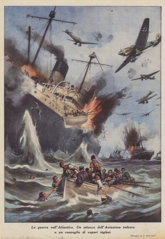 Válka v Atlantiku (barva litho) od Achille Beltrame