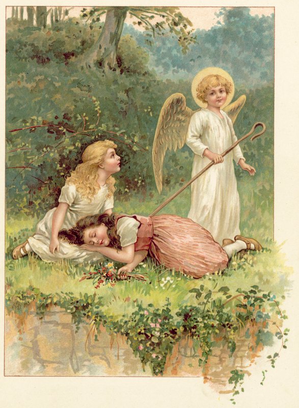 Sněhově bílá, růžovo-červená a anděl (chromolitho) od Ada Dennis