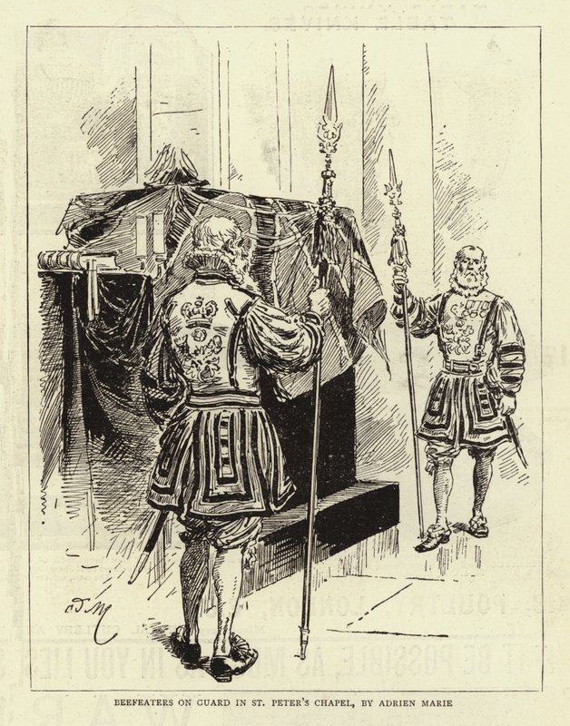 Beefeaters na stráži v kapli svatého Petra od Adrien Emmanuel Marie