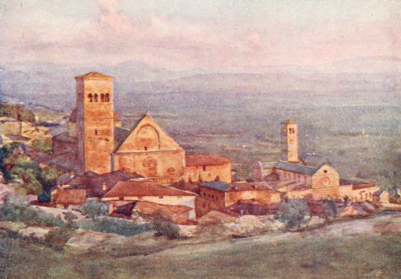 Assisi (barevná litografie) od Alberto Pisa