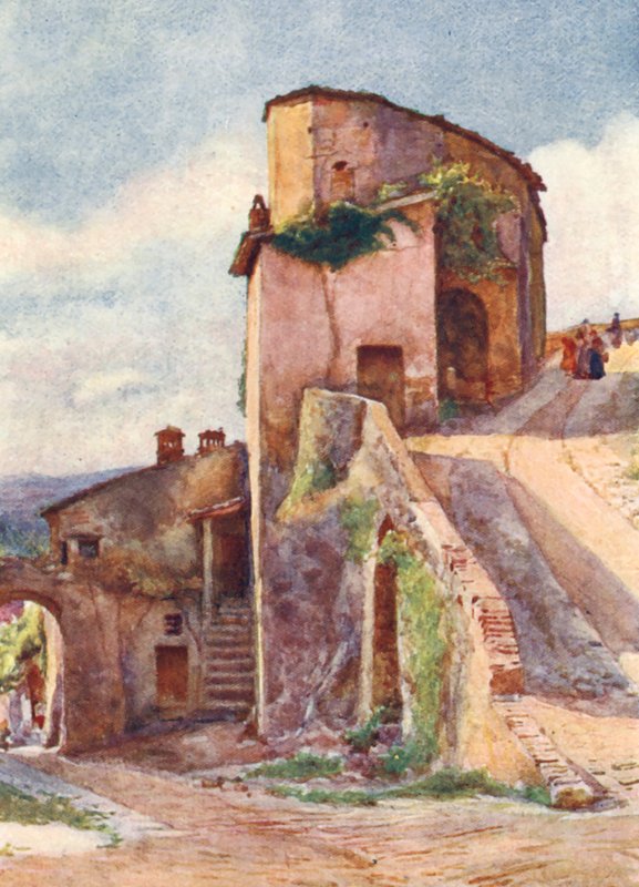 Porta Veneris, Spello (barevná litografie) od Alberto Pisa