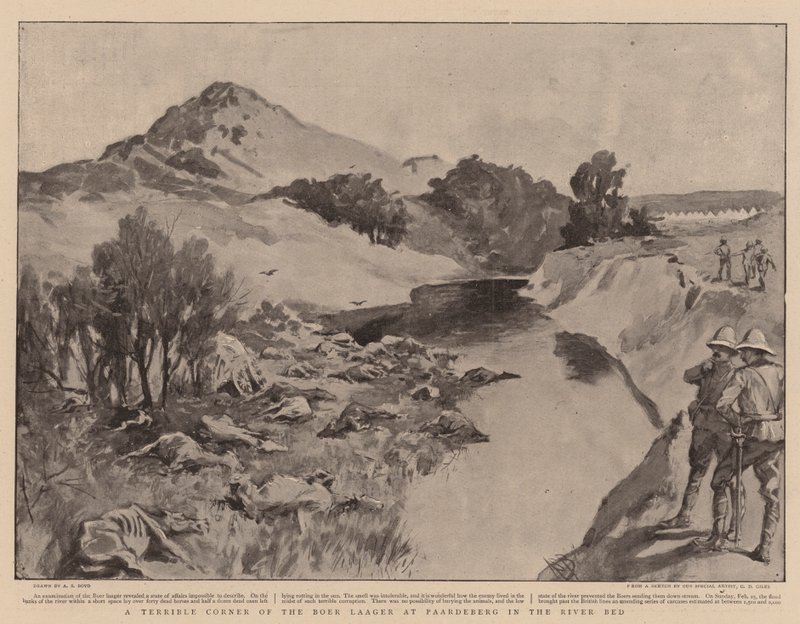 Hrozný kout Boer Laager v Paardebergu v řečišti od Alexander Stuart Boyd