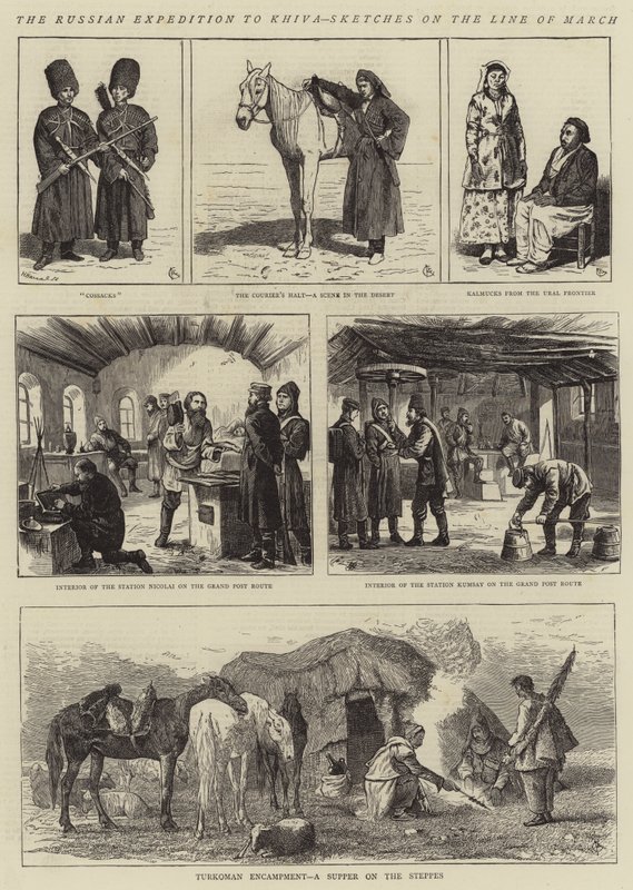 Ruská expedice do Chivy, Sketches on the Line of March od Alfred Chantrey Corbould