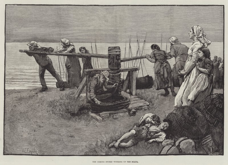 Přicházející bouře, likvidující čluny od Alfred Edward Emslie