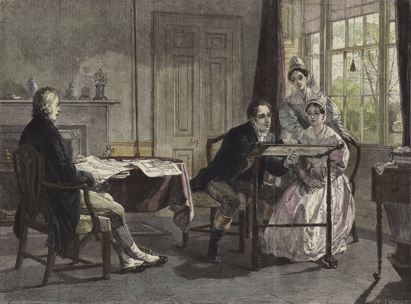 George Stephenson v Darlingtonu v roce 1823 od Alfred Rankley