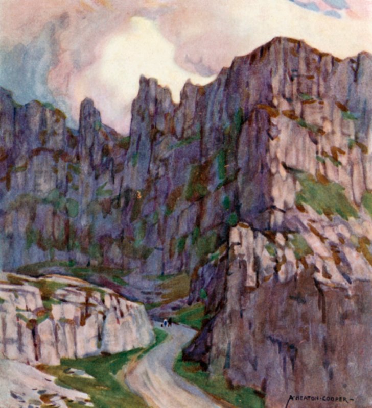 Cheddar Gorge (barevná lito) od Alfred Heaton Cooper