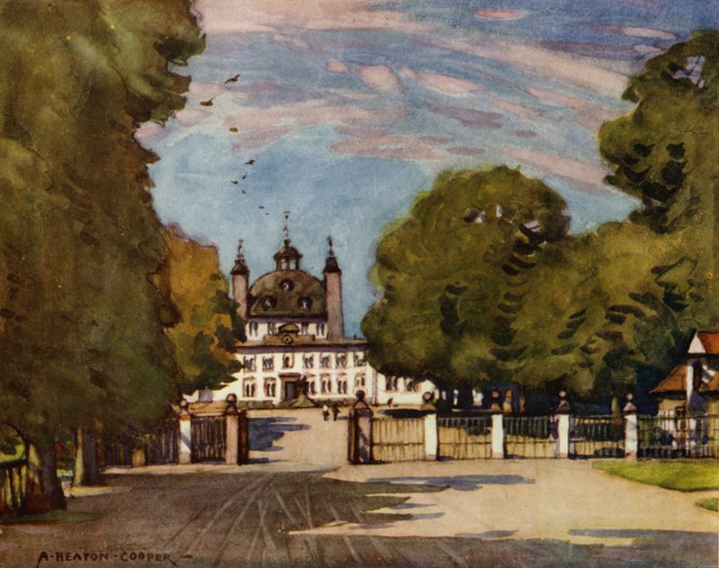 Dánsko: Palác Fredensborg (barevné lito) od Alfred Heaton Cooper