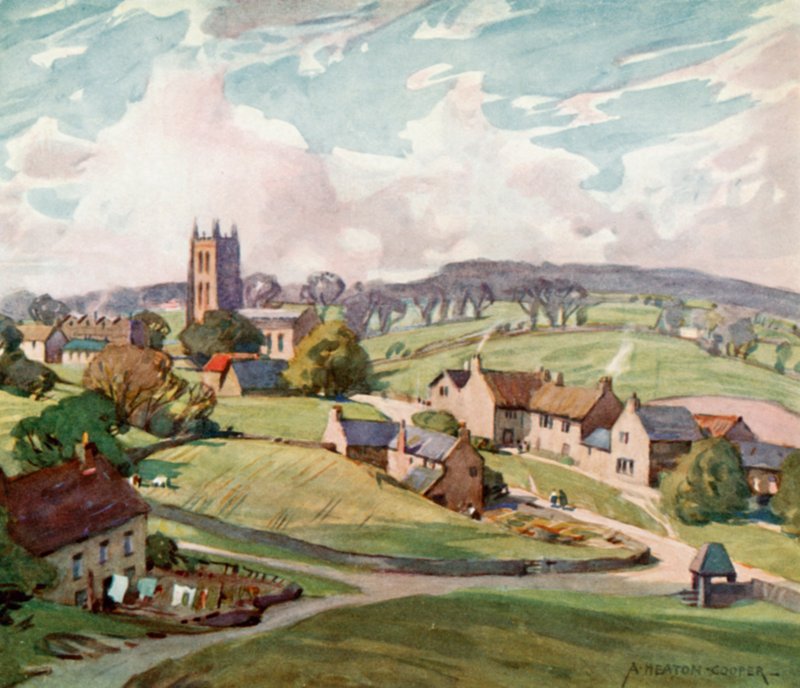 Mells Village, Near Frome (barevná litografie) od Alfred Heaton Cooper