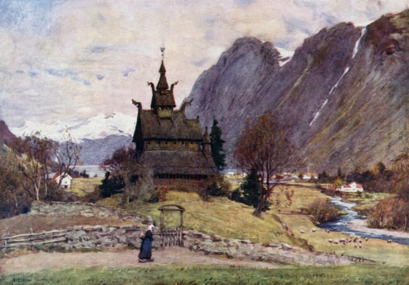 Kostel Vik Stave, fjord Sogne od Alfred Heaton Cooper