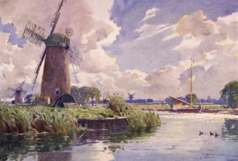Větrné mlýny na Thurne, Norfolk od Alfred Heaton Cooper