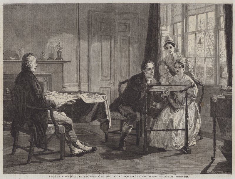 George Stephenson v Darlingtonu v roce 1823 od Alfred Rankley