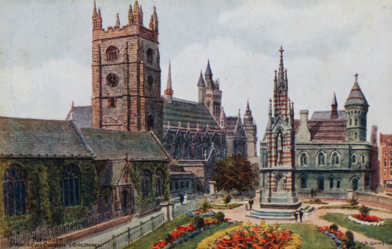 Plymouth, St Andrews Church a Guildhali od Alfred Robert Quinton