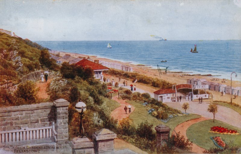 Spa Pavilion Gardens and Beach, Felixstowe od Alfred Robert Quinton