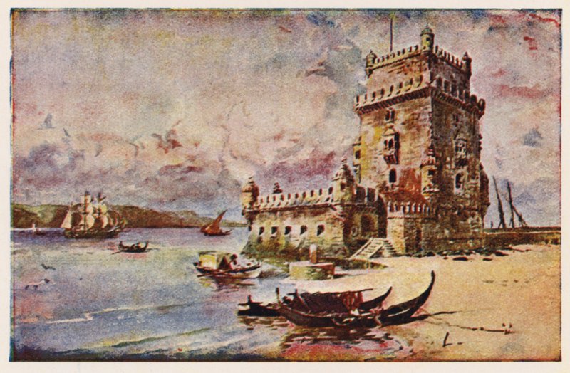 Věž Belem, Lisabon (barevná litografie) od Alfredo Roque Gameiro
