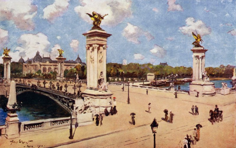 Paříž: Pont Alexandre III (barevné lito) od Allan Stewart
