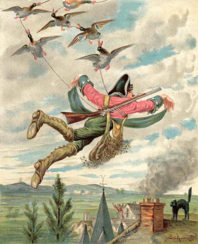 Dobrodružství barona Munchausena (chromolitho) od Alphonse Adolphe Bichard