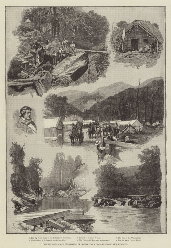 Pelorus Sound a Goldfields of Mahakipawa, Marlborough, Nový Zéland od Amedee Forestier