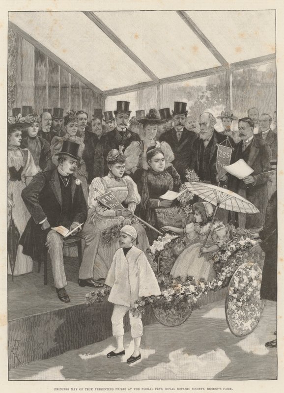 Princezna May of Teck předává ceny na Floral Fete, Royal Botanic Society, Regent