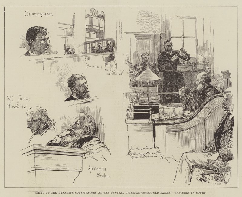 Proces s Dynamitovými spiklenci u Ústředního trestního soudu, Old Bailey, Sketches in Court od Amedee Forestier
