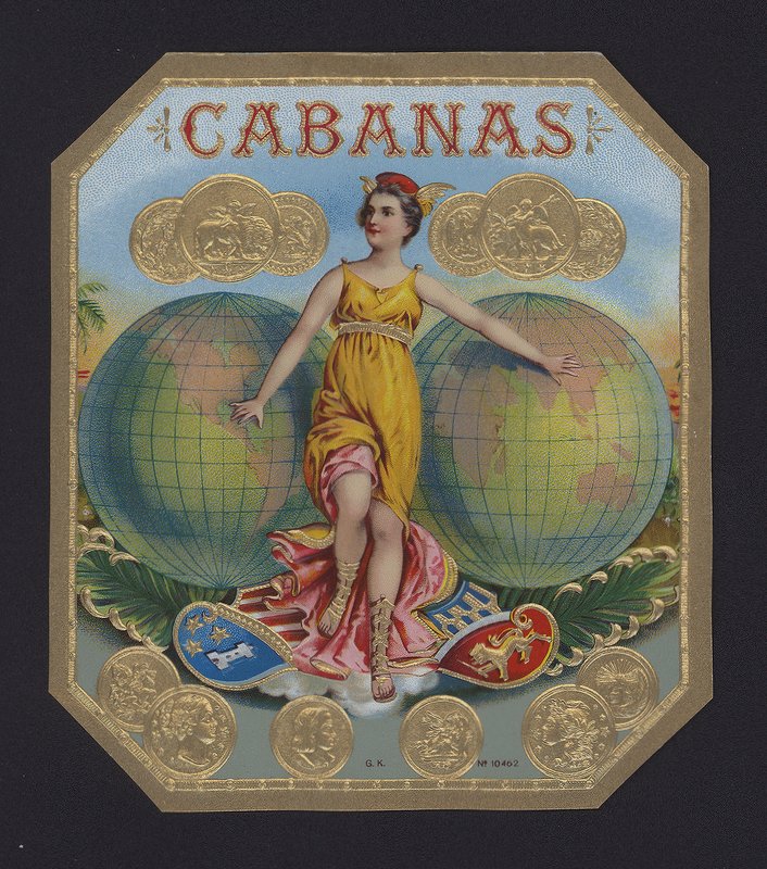 Cabanas, štítek doutníku (chromolitho) od American School