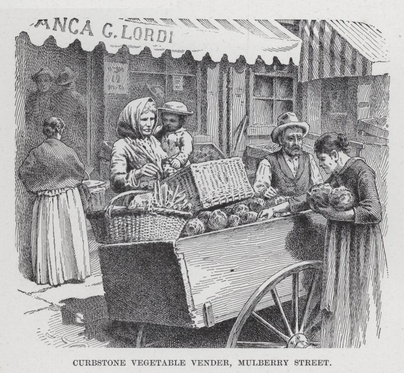 Curbstone Vegetable Vender, Mulberry Street (litho) od American School