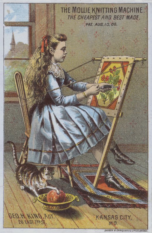 Dívka používající pletací stroj (barva litho) od American School