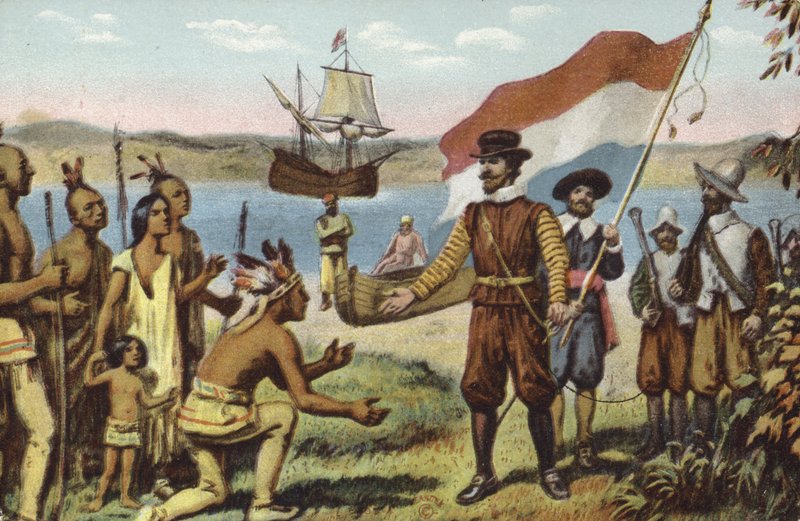 Henry Hudson přistává na Manhattanu od American School