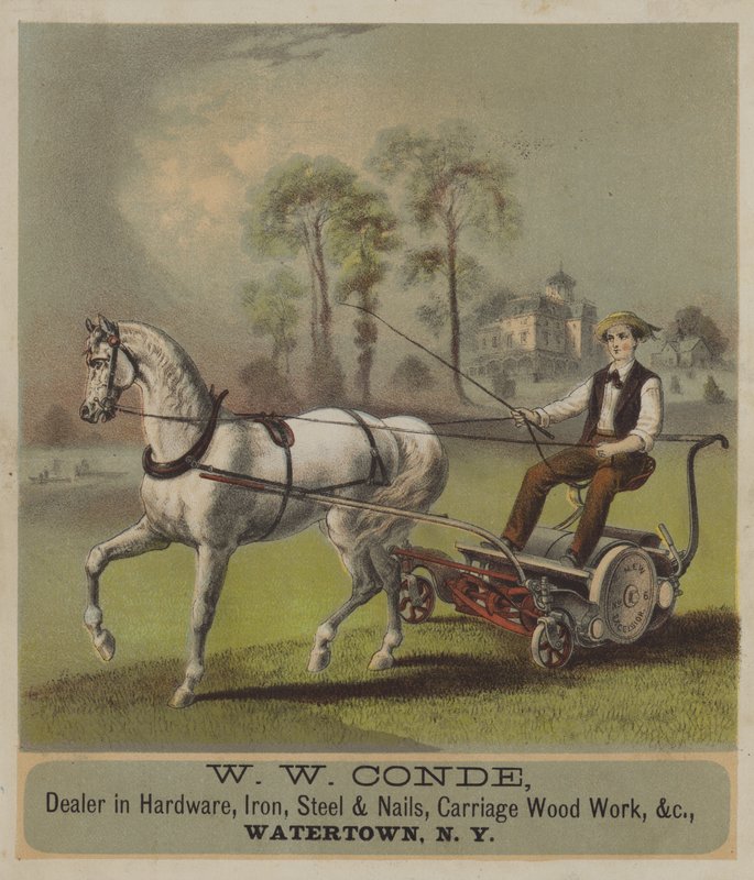 Sekačka na trávu tažená koněm (chromolitho) od American School