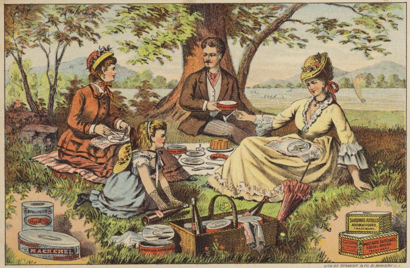Piknik u vody s rybími konzervami od American School