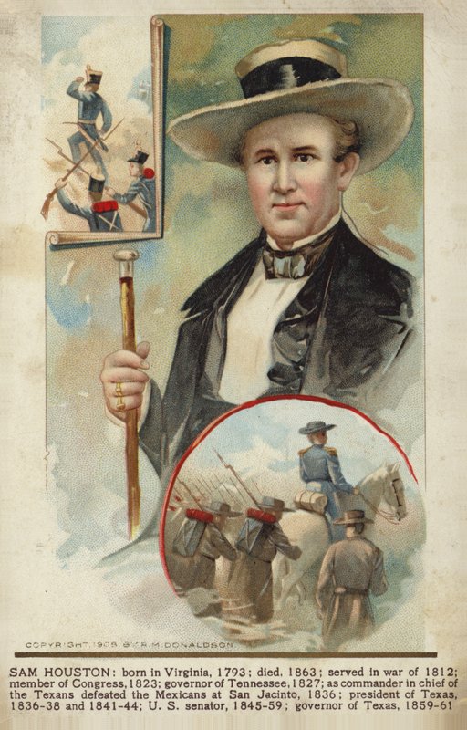 Sam Houston (barevná litografie) od American School