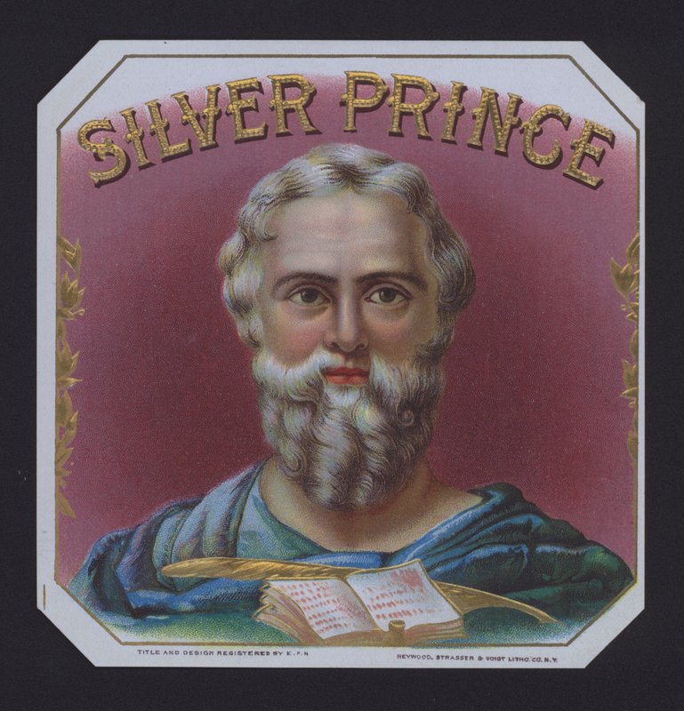 Stříbrný princ, štítek doutníku (chromolitho) od American School