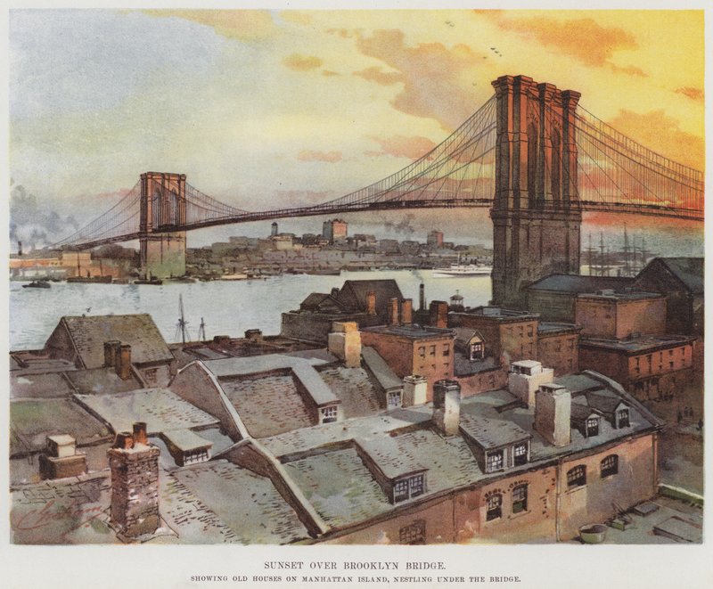 Západ slunce nad Brooklynským mostem od American School