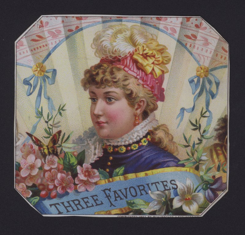 Tři oblíbené, štítek doutníku (chromolitho) od American School