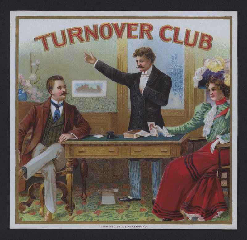 Turnover Club, etiketa doutníků (chromolitho) od American School