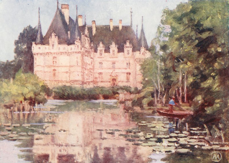 Azay-le-Rideau (barevná litografie) od Amy B. Atkinson