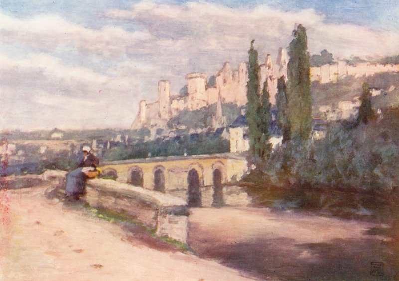 Chinon z nábřeží (barevná litografie) od Amy B. Atkinson