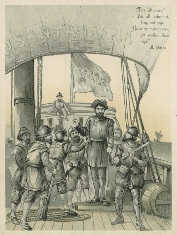 Vzpoura na Kolumbově lodi Santa Maria (chromolitho) od Andrew Melrose