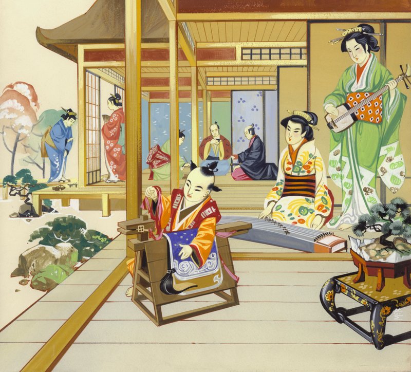Japonský dům z 18. století (kvaš na papíře) od Angus McBride