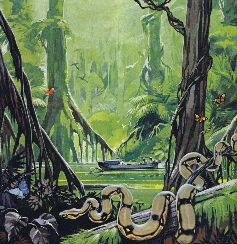Průzkum řeky Amazonky (barevná litografie) od Angus McBride