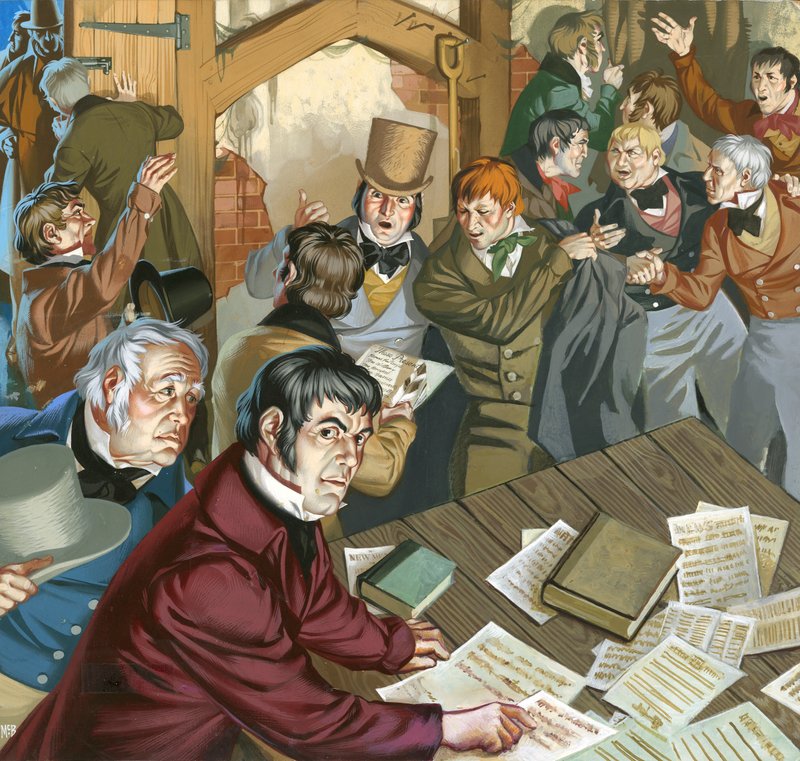 Setkání chartistů (kvaš na papíře) od Angus McBride